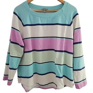 T By Talbots UPF 50+ Slub Terry Petites Striped Multicolor Sweatshirt